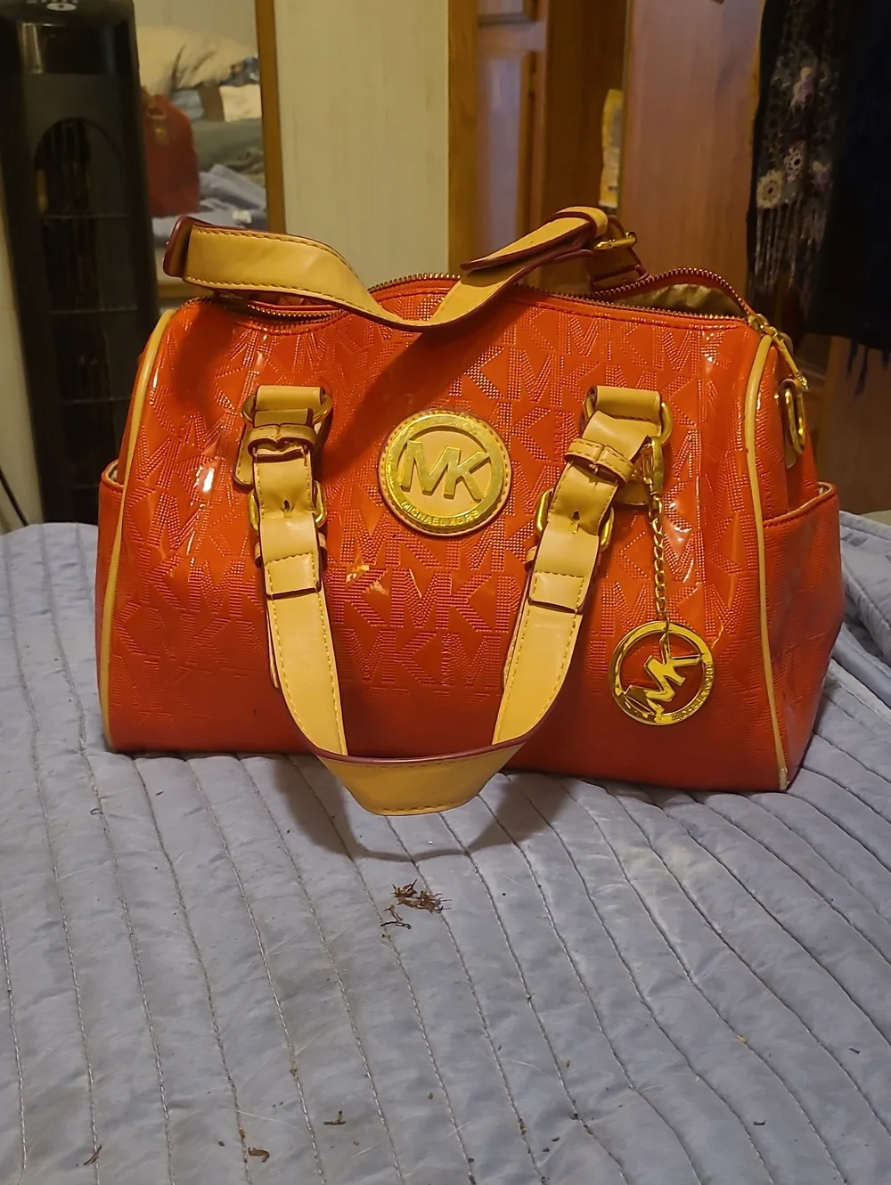 Rehab Bag Michael Kors Orange/redish Patent Satchel with Yellow Trim and Gold